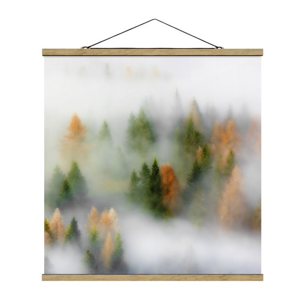Stoffbild mit Posterleisten - Nebelwald im Herbst - Quadrat 1:1