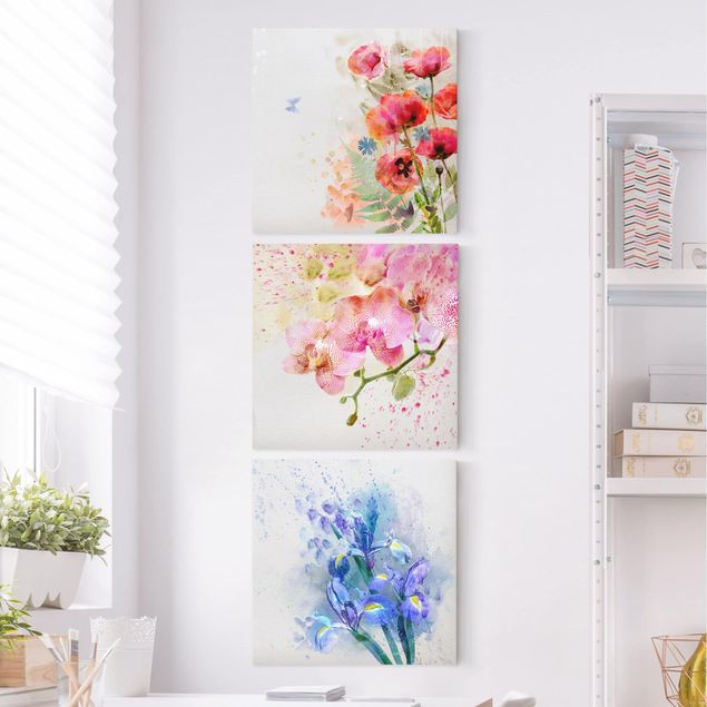Leinwandbilder Blumen Aquarell Blumen Trio