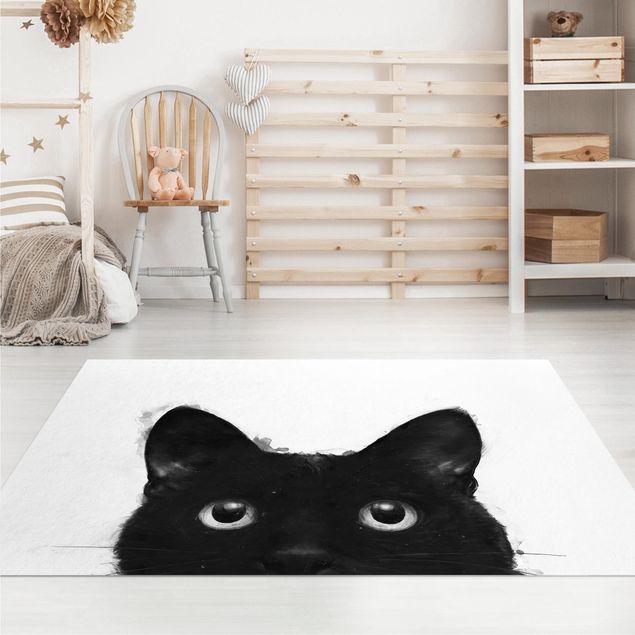 Teppiche Illustration Schwarze Katze auf Weiß Malerei