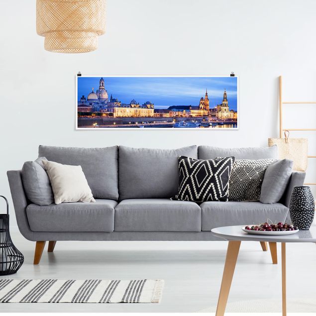 Poster - Canaletto-Blick bei Nacht - Panorama Querformat