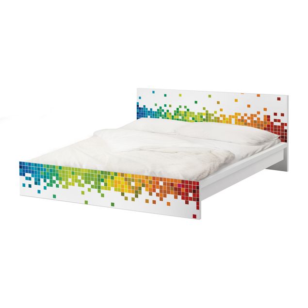 Klebefolie Malm Bett Pixel-Regenbogen