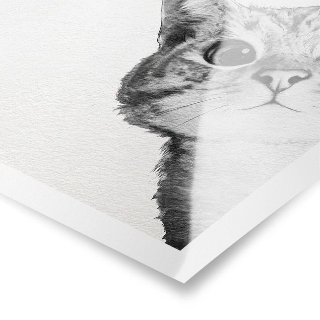 Poster - Illustration Katze Zeichnung Schwarz Weiß - Hochformat 4:3