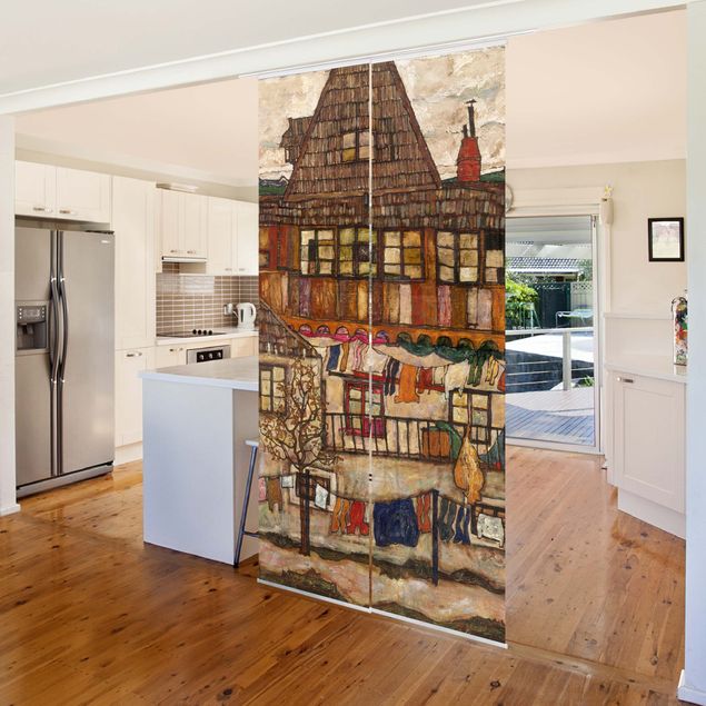 Schiebegardinen 2er Set Egon Schiele - Häuser mit trocknender Wäsche