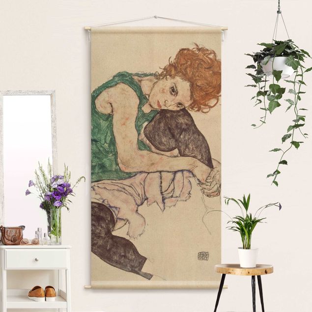 Wandtuch XXL Egon Schiele - Sitzende Frau mit hochgezogenem Knie
