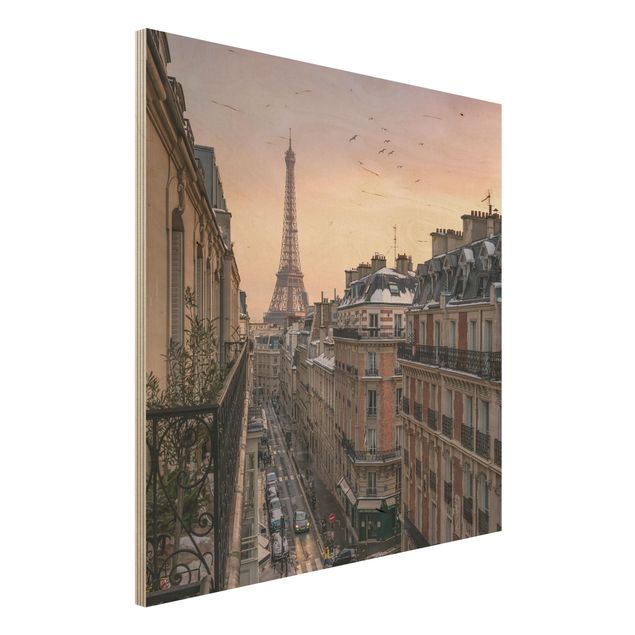 Moderne Holzbilder Eiffelturm bei Sonnenuntergang