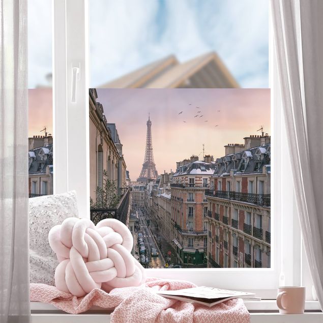 Fensterfolie Wohnzimmer Eiffelturm bei Sonnenuntergang