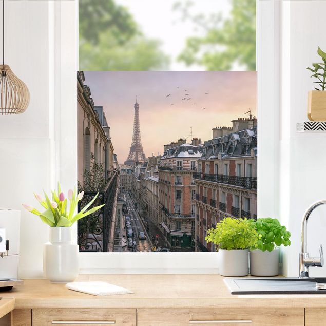 XXL Fensterbilder Eiffelturm bei Sonnenuntergang