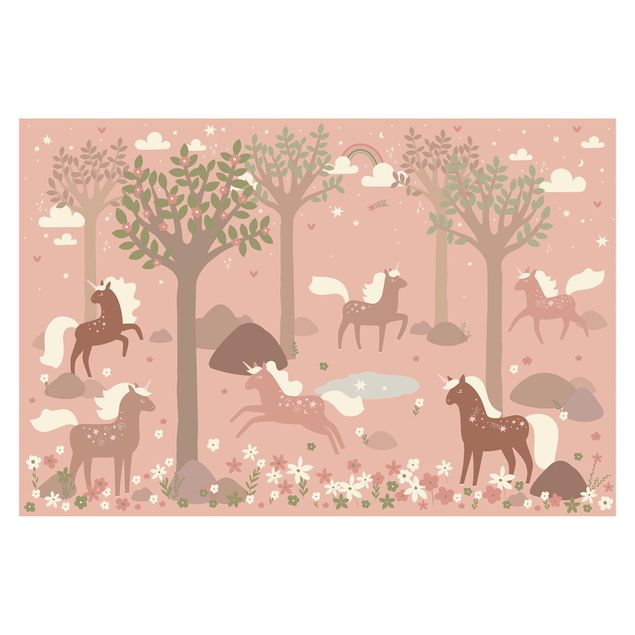 Fototapete Tiere Einhörner im rosa Wald