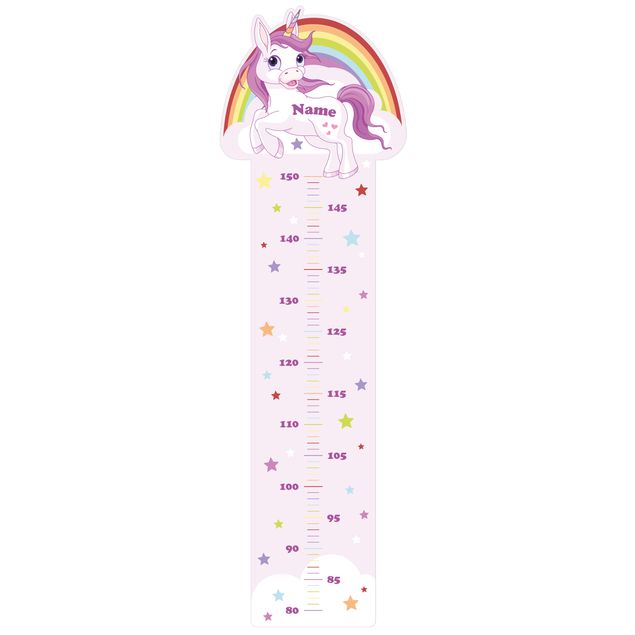 Kindermesslatte Wandtattoo - Einhorn Regenbogen mit Wunschname