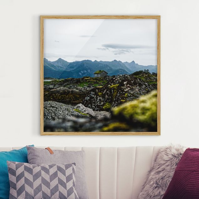 Gerahmte Bilder Natur Einsame Hütte in Norwegen