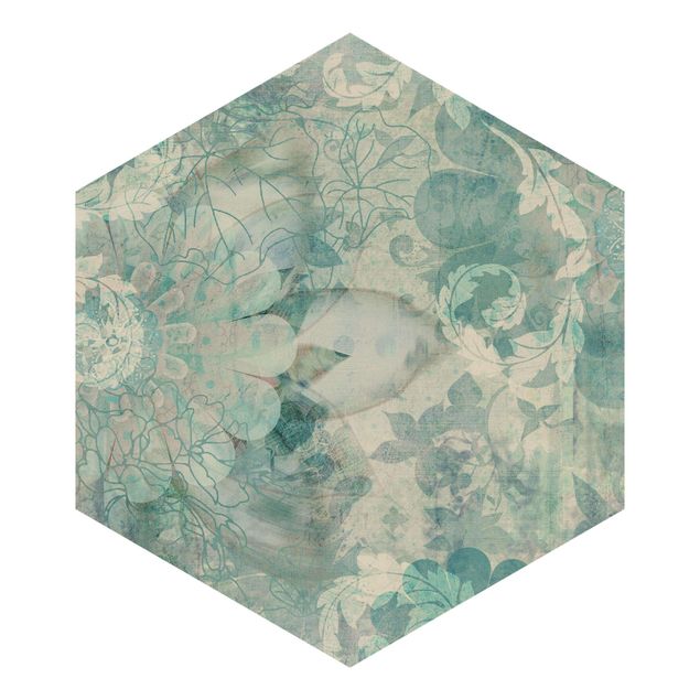 Hexagon Mustertapete selbstklebend - Eisblumen
