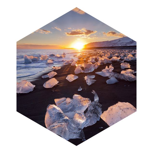 Hexagon Mustertapete selbstklebend - Eisbrocken am Strand Island