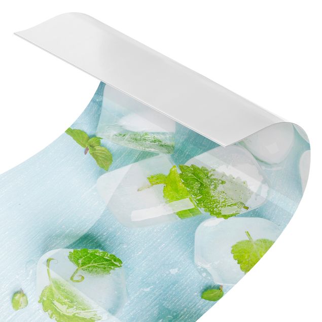 Spritzschutz Küche Eiswürfel mit Minzblättern