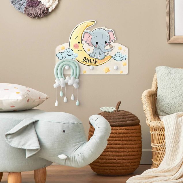 Garderobenpaneel Elefant Mond mit Wunschnamen