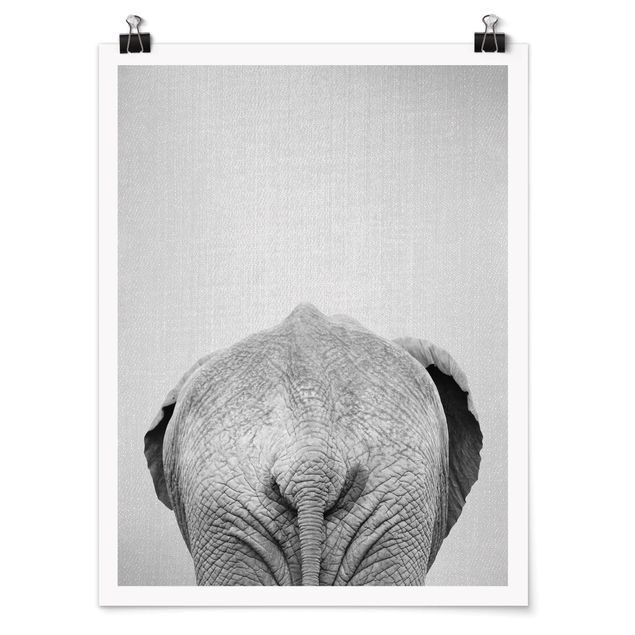 Poster Tiere Elefant von hinten Schwarz Weiß