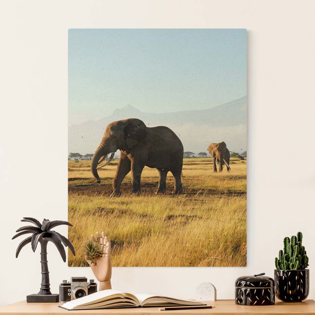 Leinwand Bilder XXL Elefanten vor dem Kilimanjaro in Kenya