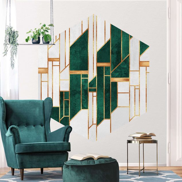 Tapete abstrakt Emerald und Gold Geometrie