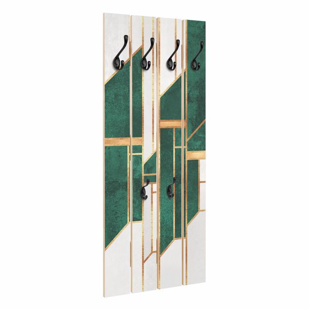 Wandgarderobe Holzpalette - Emerald und Gold Geometrie