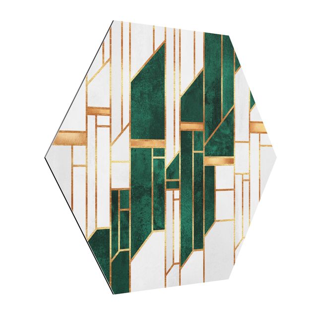 Hexagon Bild Alu-Dibond - Emerald und Gold Geometrie