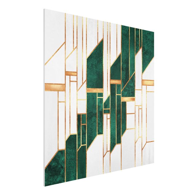 Forex Fine Art Print - Emerald und Gold Geometrie - Quadrat 1:1