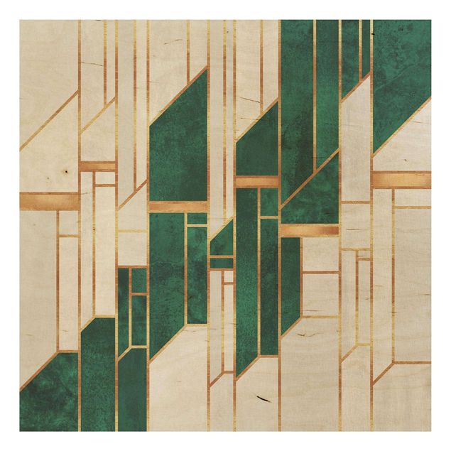 Holzbild - Emerald und Gold Geometrie - Quadrat
