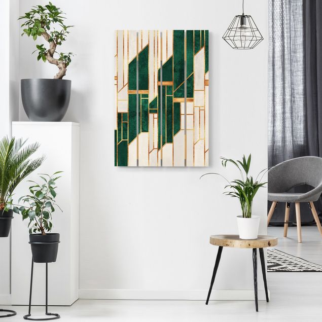 Holzbilder Emerald und Gold Geometrie