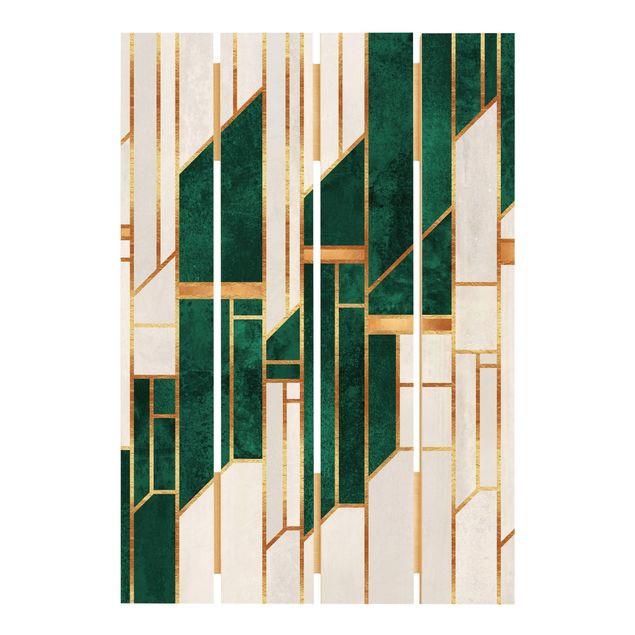 Holzbild - Emerald und Gold Geometrie - Hochformat