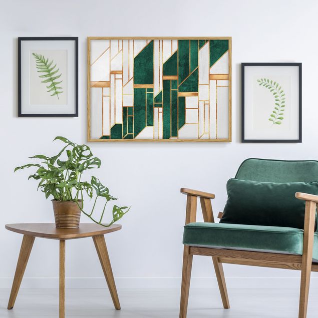 Abstrakte Bilder mit Rahmen Emerald und Gold Geometrie