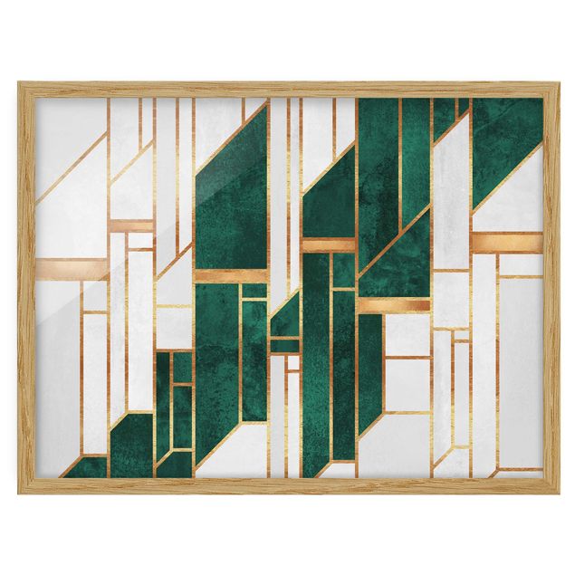 Kunstdrucke mit Rahmen Emerald und Gold Geometrie