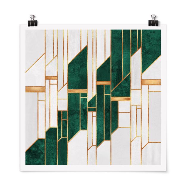 Emerald und Gold Geometrie Poster als Quadrat | Bilderwelten