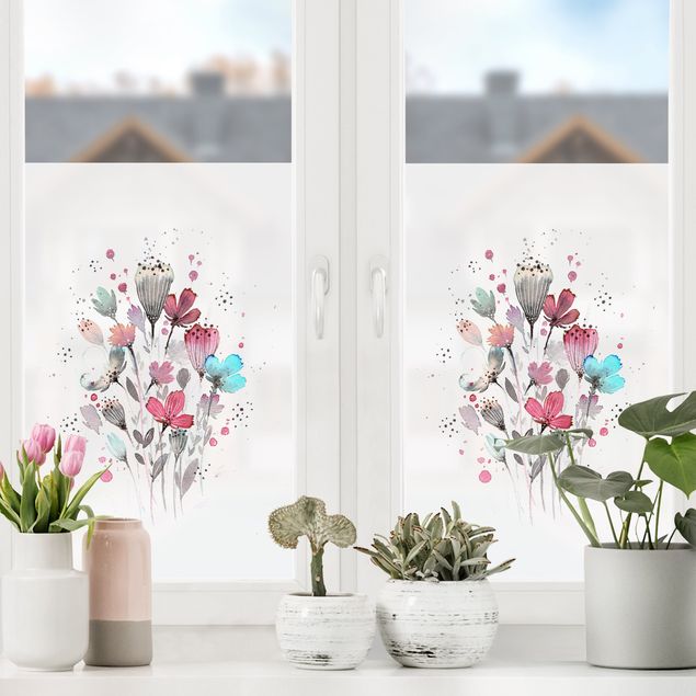 Fensterfolie Gräser Esther Meinl - Aquarell Blumen im Frühling