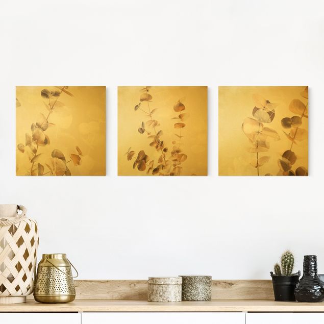 Wandbilder XXL Eukalyptuszweige in Gold