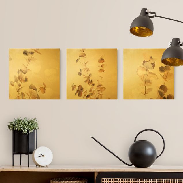 Wandbilder Eukalyptuszweige in Gold