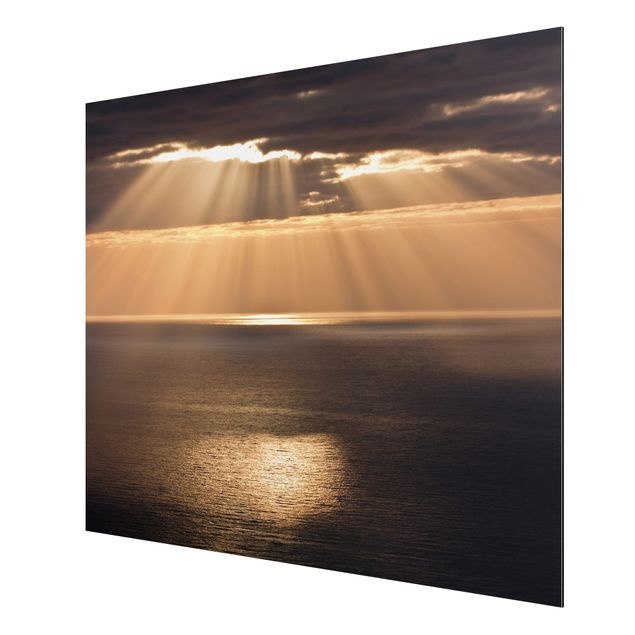 Aluminium Print gebürstet - Sonnenstrahlen über dem Meer - Querformat 3:4