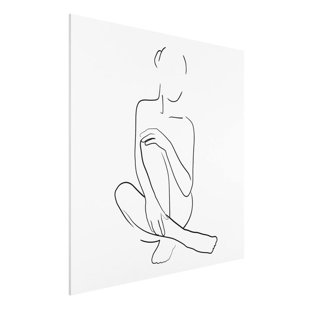 Forex Fine Art Print - Line Art Frau sitzt Schwarz Weiß - Quadrat 1:1