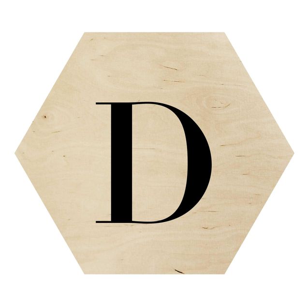 Hexagon Bild Holz - Buchstabe Serif Weiß D