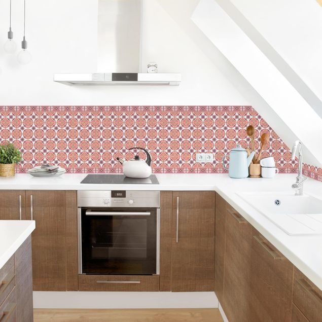 Küchenrückwand Muster Geometrischer Fliesenmix Kreise Orange