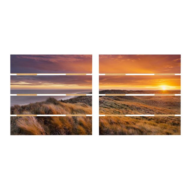 Holzbilder Sonnenaufgang am Strand auf Sylt