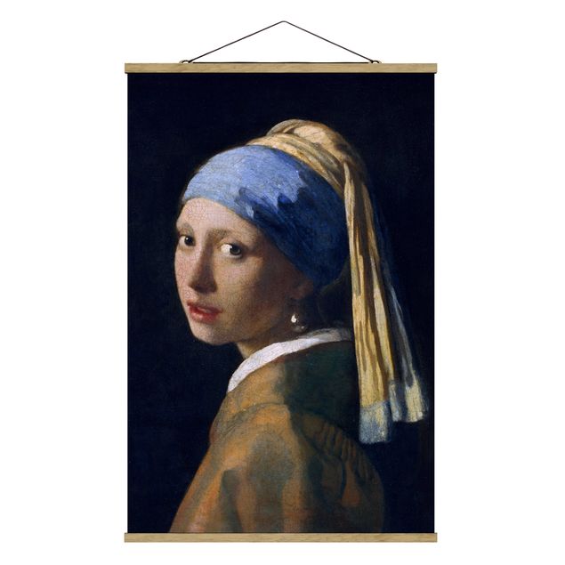 Stoffbild mit Posterleisten - Jan Vermeer van Delft - Das Mädchen mit dem Perlenohrgehänge - Hochformat 2:3