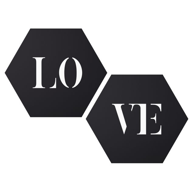 Hexagon Bild Alu-Dibond 2-teilig - Buchstaben LOVE Weiß Set I
