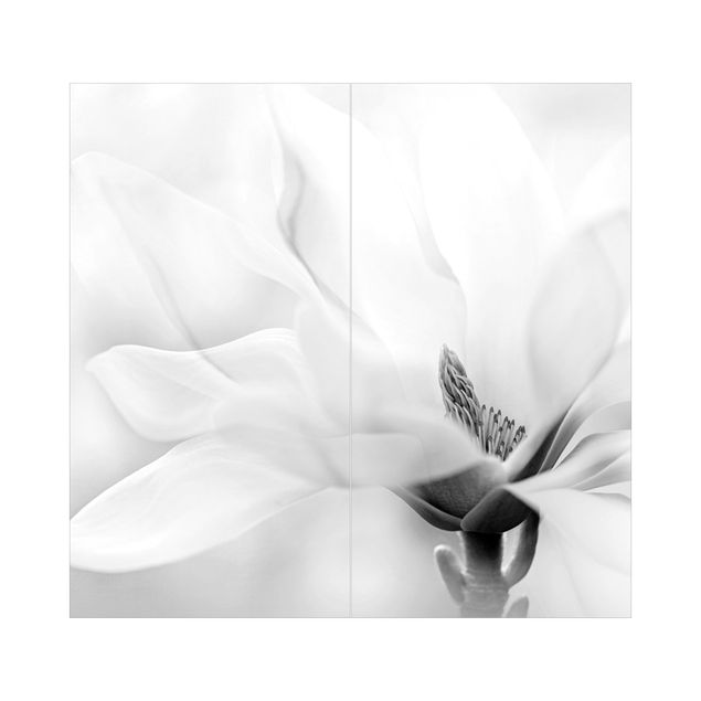Duschrückwand - Zarte Magnolienblüte Schwarz-Weiß