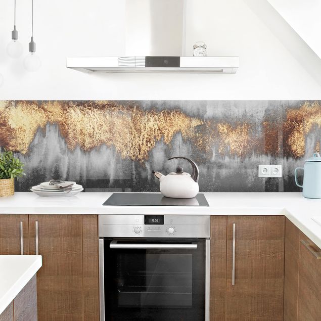 Küchenrückwand abstrakt Goldspuren in Aquarell