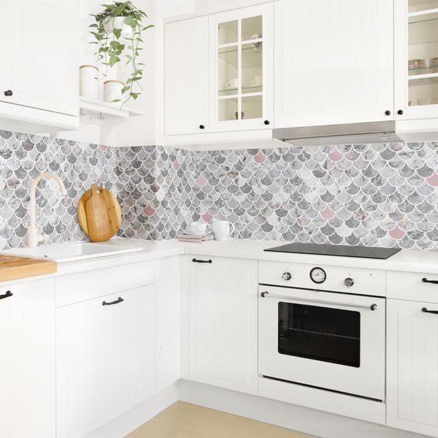 Küchenrückwand abstrakt Fischschuppen Fliesen Marmor - Grau-Roségold