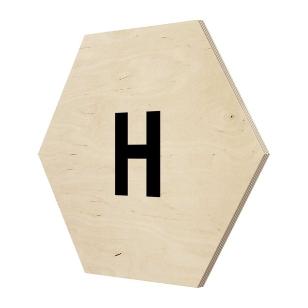 Hexagon Bild Holz - Buchstabe Weiß H