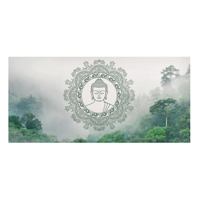 Magnettafel Skyline Buddha Mandala im Nebel