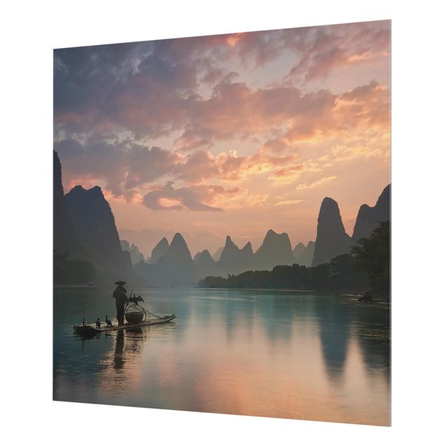 Glas Spritzschutz - Sonnenaufgang über chinesischem Fluss - Quadrat - 1:1
