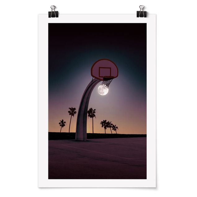Poster - Jonas Loose - Basketball mit Mond - Hochformat 3:2