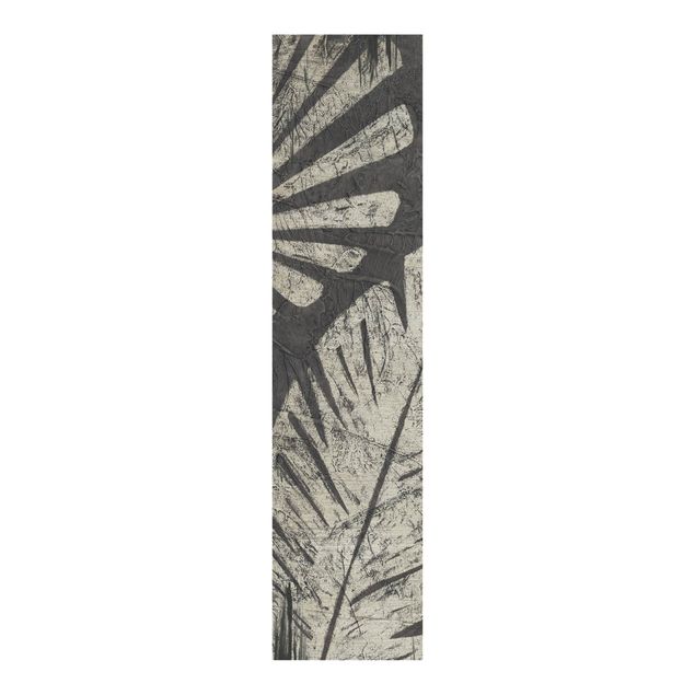 Schiebegardinen 3er Set Palmenblätter vor Dunkelgrau