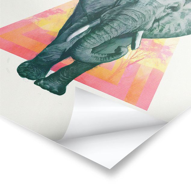Poster - Illustration Elefant vor Dreieck Malerei - Hochformat 4:3