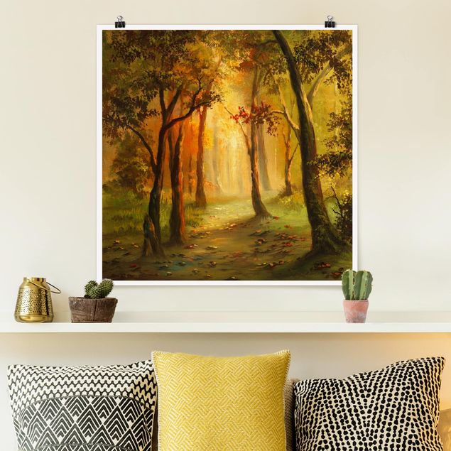 Poster Landschaft Gemälde einer Waldlichtung